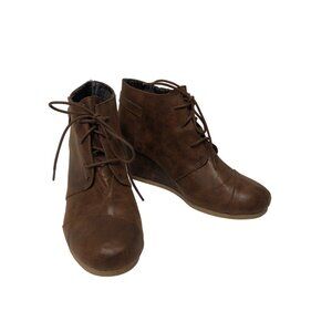 Maurices Ankle Boots Womens Size 11 Brown Faux Leather Lace Up Wedge Shoe